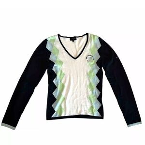 Women’s Burberry Golf Argyle Sweater Royal Troon Golf Club Embroidered Size Med